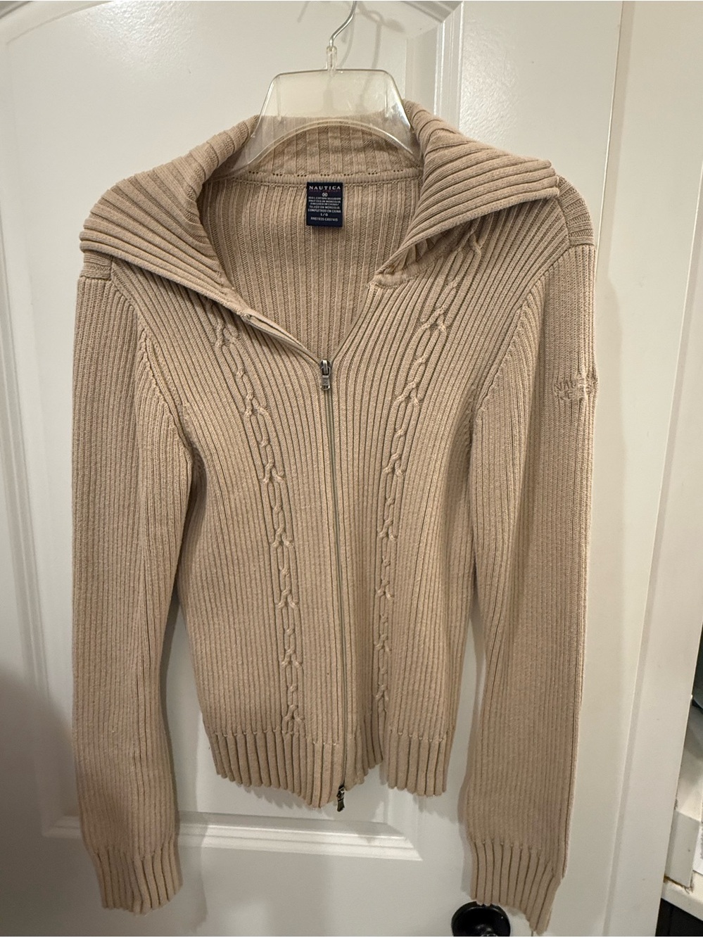 Nautica Jeans Company Ribbed Full Zip Cotton Sweater Large